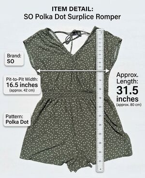 SO Olive Green Polka Dot Surplice Romper - Women's Size Large